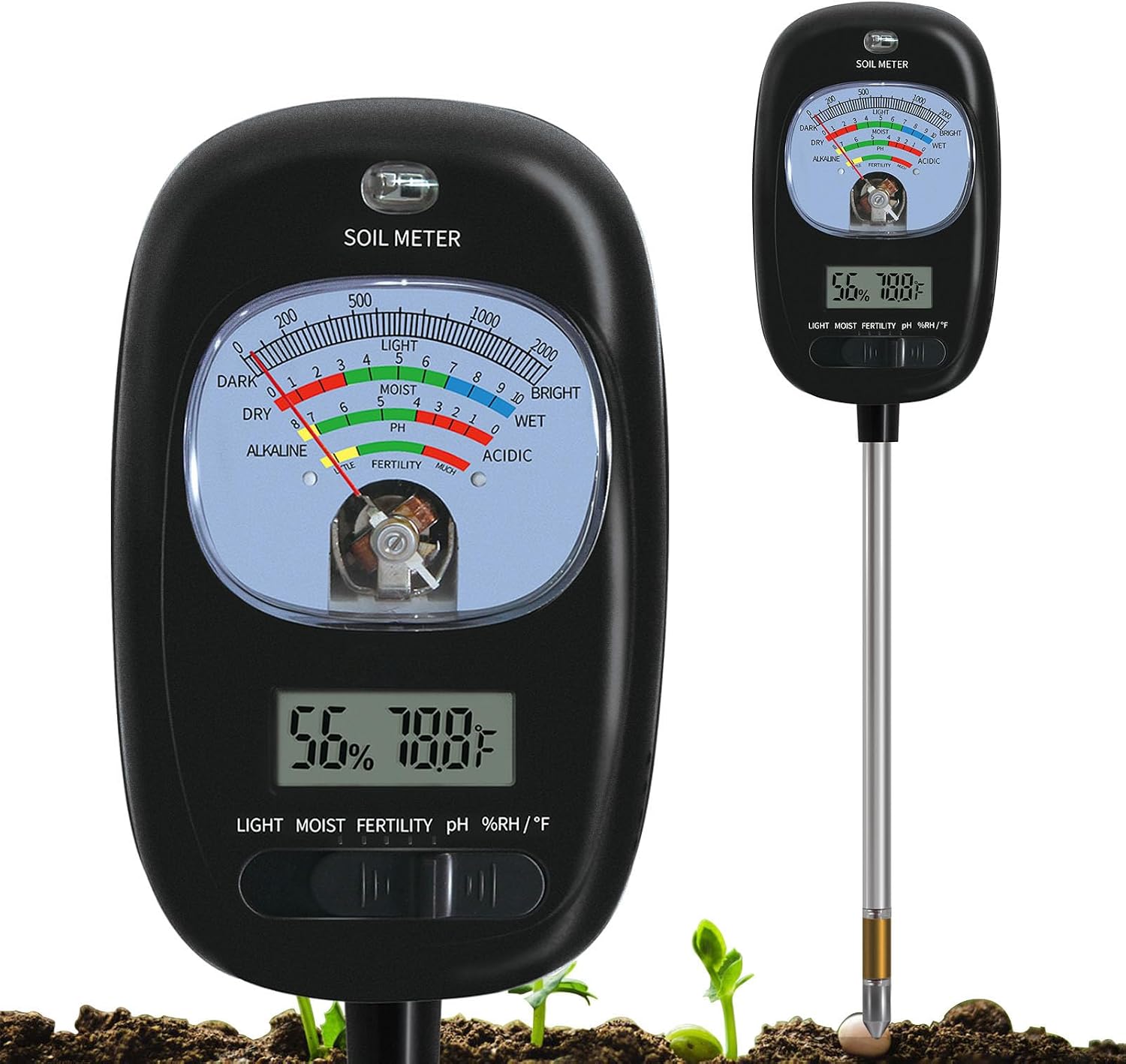7-in-one Soil Test Kit, Soil Moisture Meter/PH Meter/Sunlight Intensity/Fertility Soil Tester, LCD Display Air & Soil
