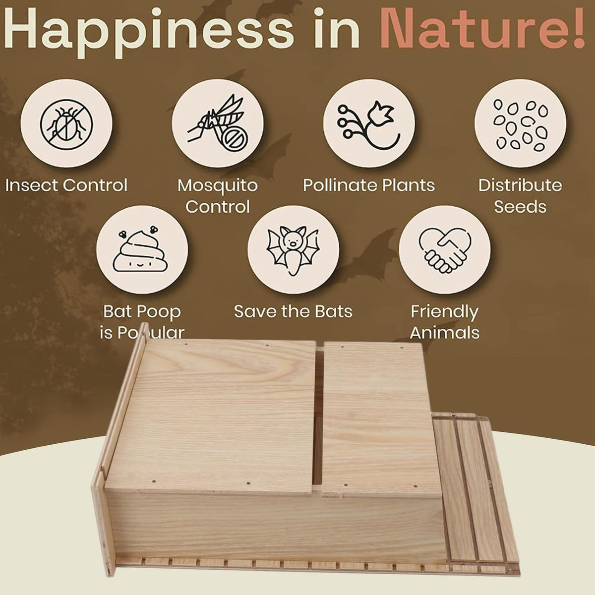 Bat House for Outdoors, 11.8 X 7.5 X 3.3 Single Storey Wooden Bat House, Easy to Install, Garden Eaves Habitat
