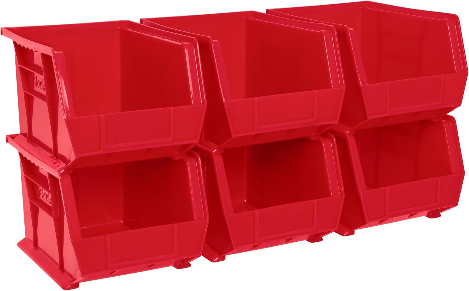 30239 AkroBins Plastic Storage Bins, 11"x8"x7", Red, 6-Pack | Space-Saving Stackable Bins for Garage, Pantry, Craft