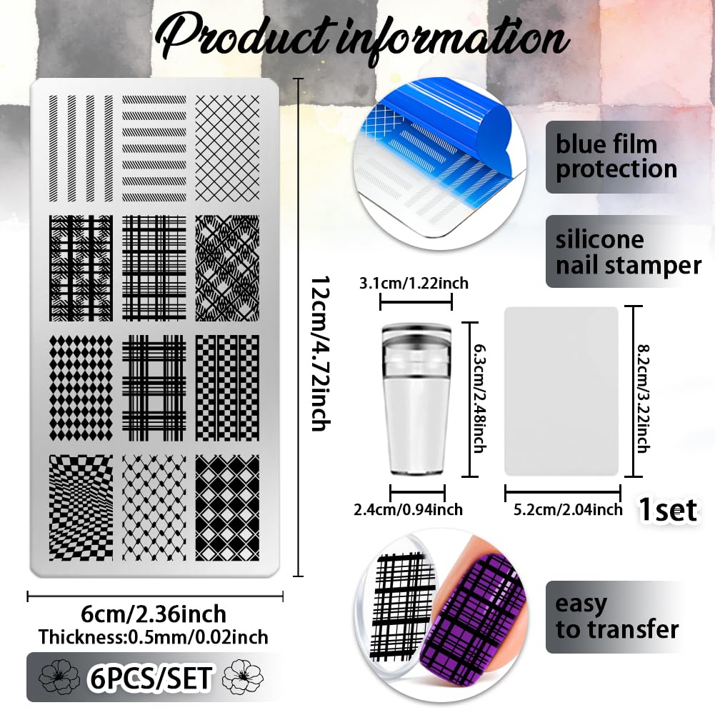 6 Sheets Nail Stamping Plate Minimalist Nail Art Stamp