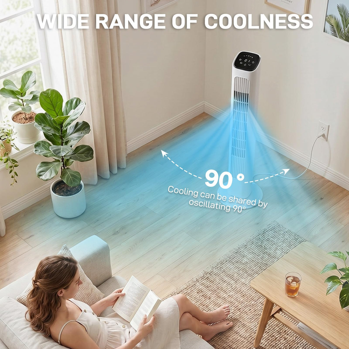 36 Inch Oscillating Tower Fan,Smart Standing Fans,Indoor Tower Fan,White-C