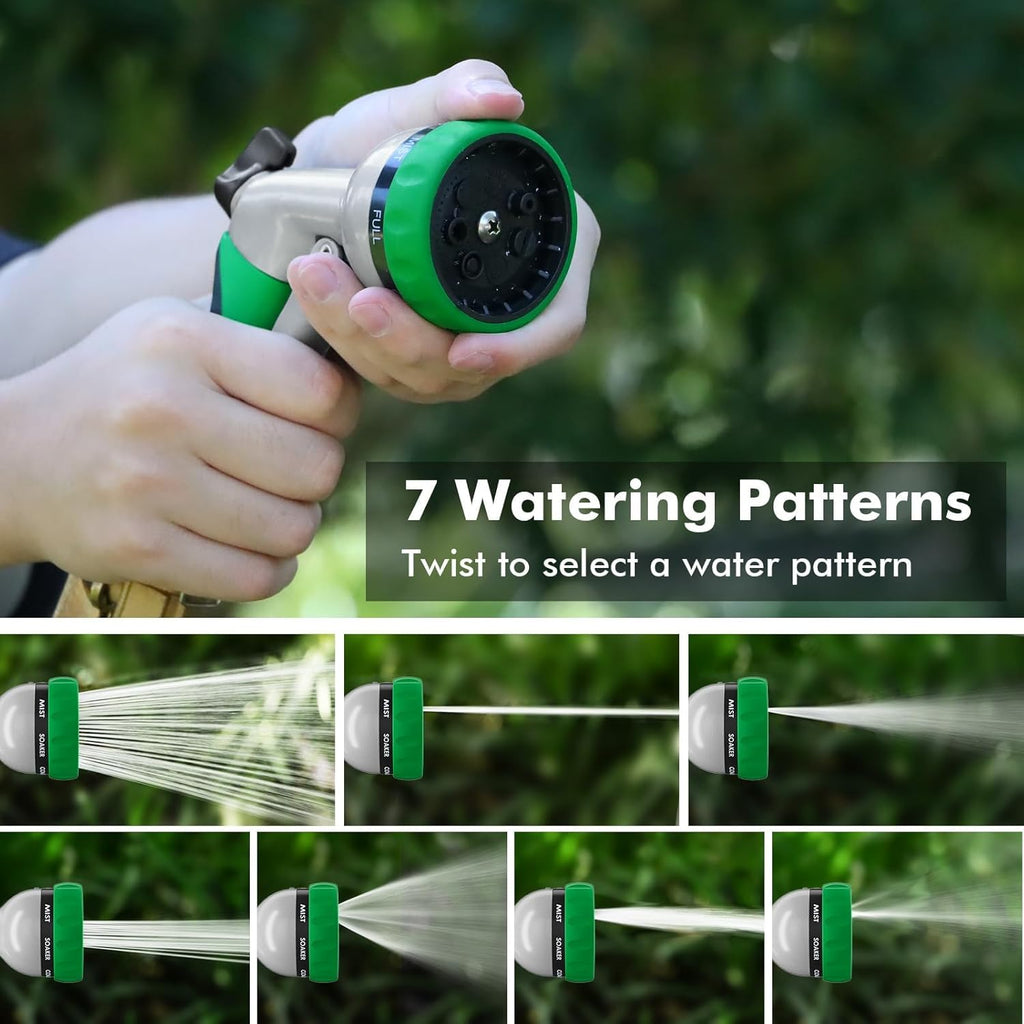 Garden Hose Nozzle, Heavy Duty Metal Water Hose Nozzle with 7 Adjustable Spray Patterns, High Pressure Hand Sprayer