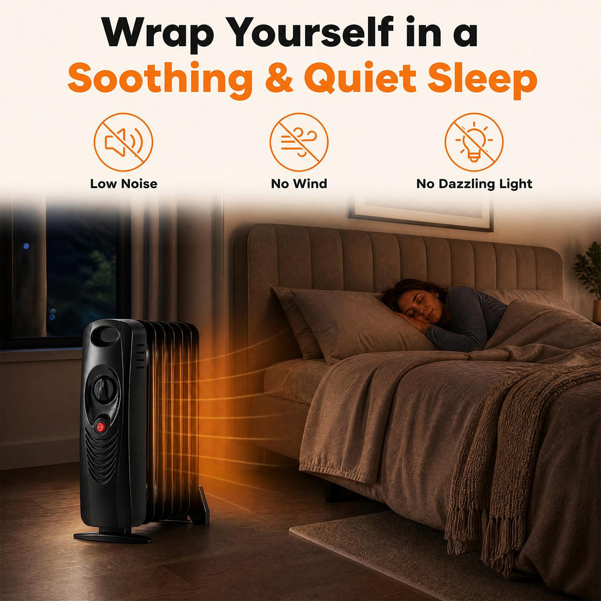 Oil Filled Radiator Heater, 700W Portable Space Heater (Black)