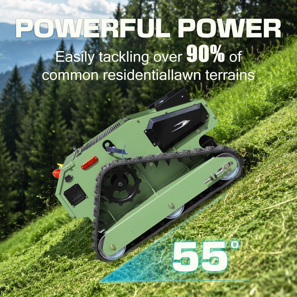 Remote Control Lawn Mower with Enclosed Cabin, 55° Slope Climbing
