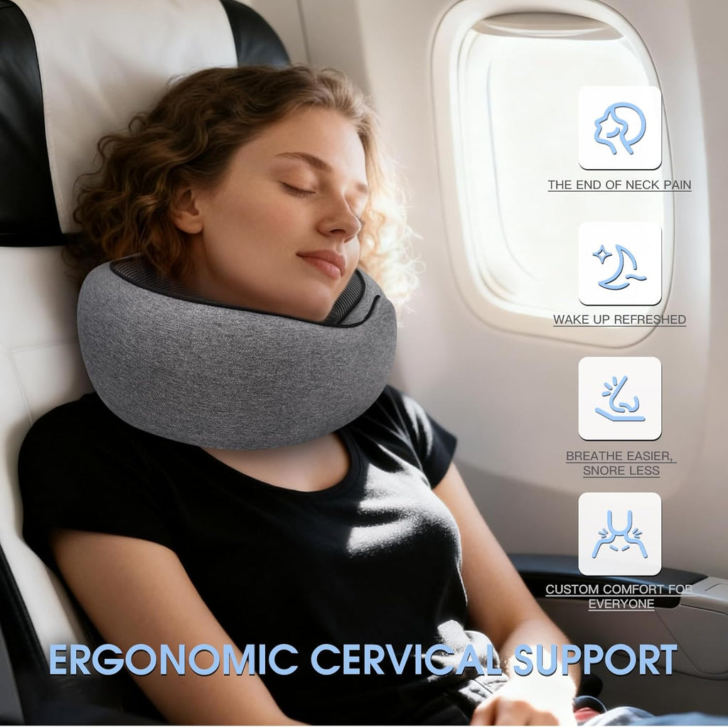 Neck Travel Pillows for Airplanes Memory Foam Neck Comfort Pillow Compact Ergonomic Design Sleeping Essentials for