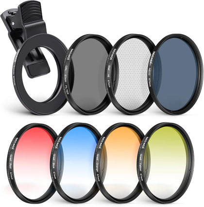67mm ND + CPL + Star + 4 Graduated Color Filter Set with Phone Lens Clamp Compatible with iPhone 17 16 16e 15 14 Pro