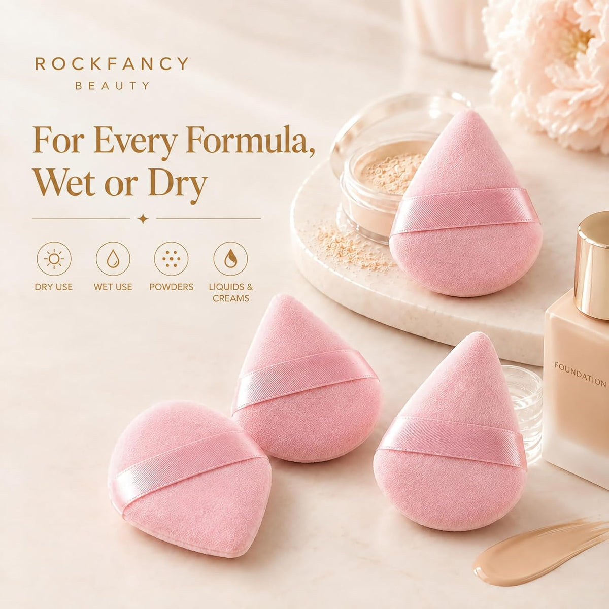 ROCKFANCY Powder Puff 10Pcs Pink Triangle Makeup Powder Puffs
