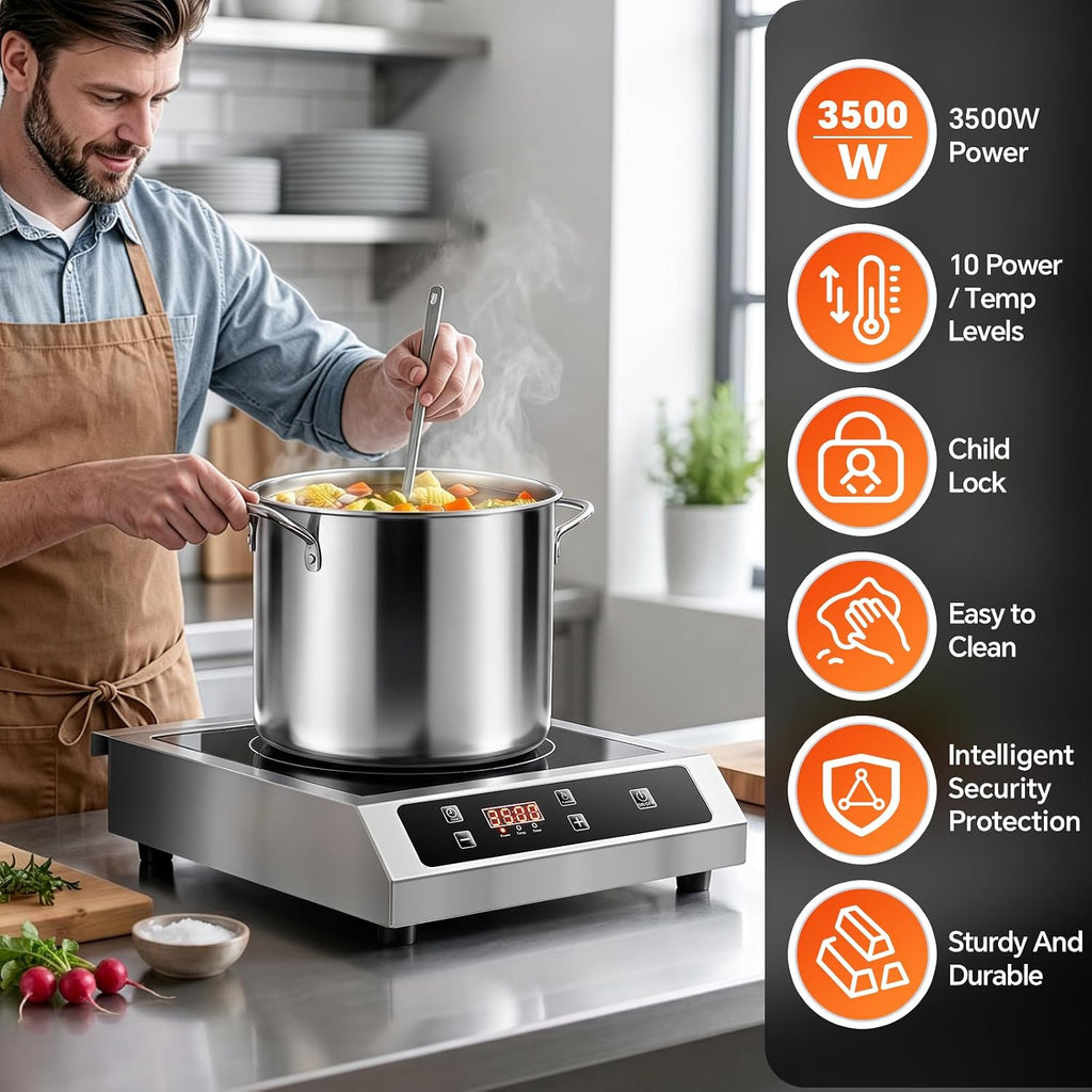 3500W Commercial Induction Cooktop with Sensor Touch LCD