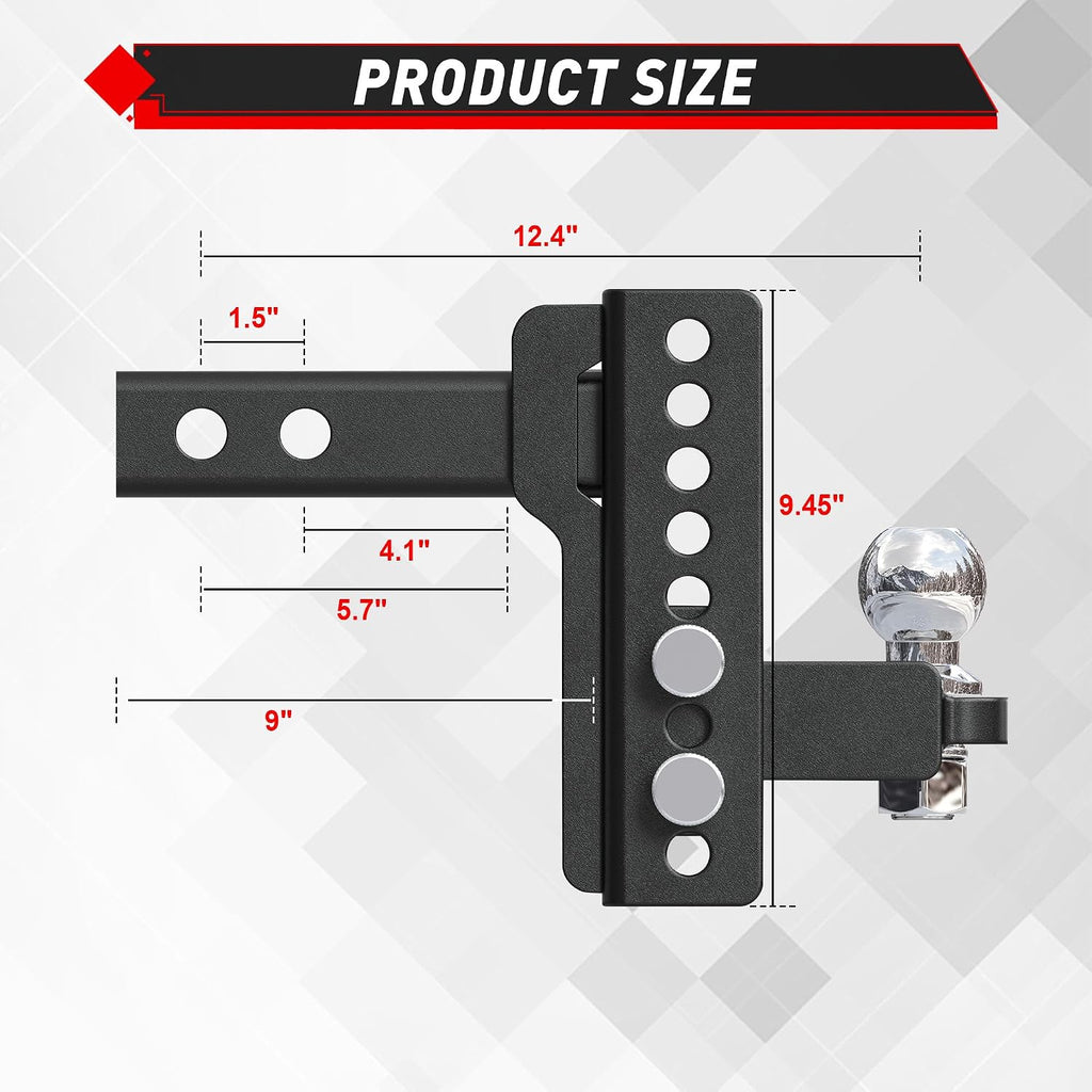Adjustable Trailer Hitch Ball Mount for 2 Inch Receiver