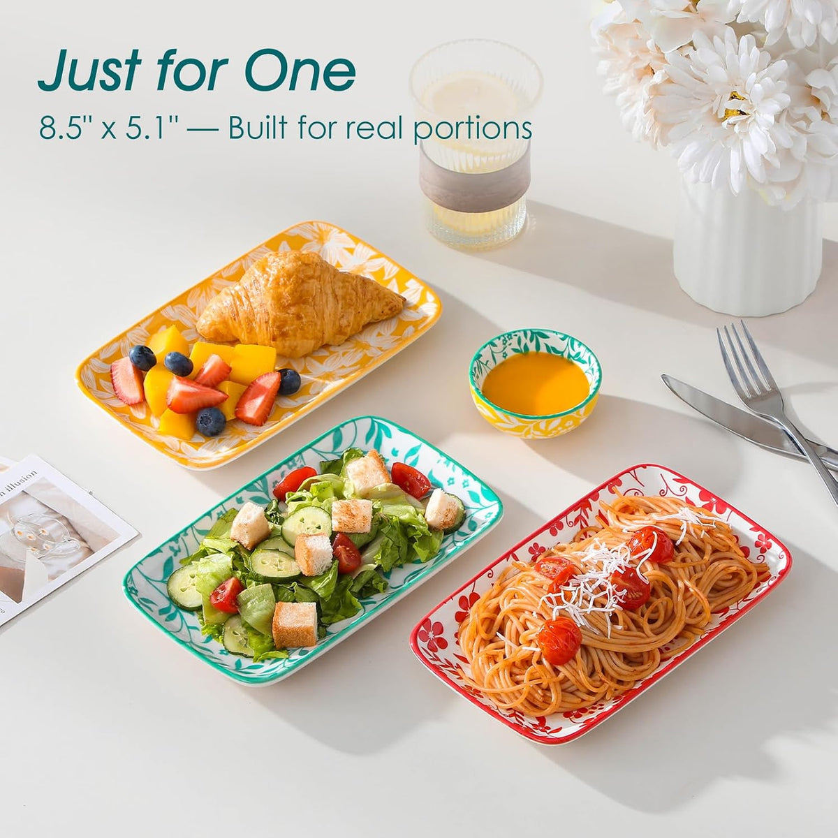 Selene Rectangular Salad Plates 8.5"x5.1"Inch, Set of 6