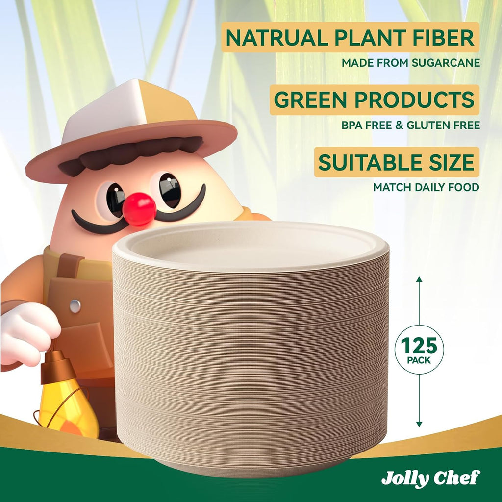 Compostable Heavy Duty 10 Inch 125 Pack Disposable Eco-Friendly Paper Plate