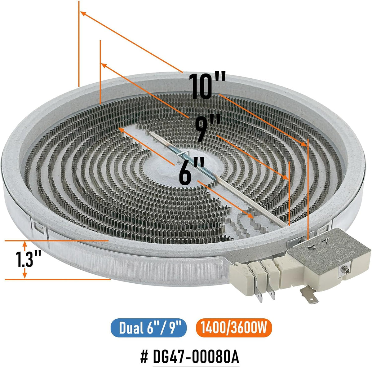 DG47-00080A Range Dual Radiant Surface Element Heater 3600/1400W OEM Replacement Parts for Samsung NE59N6650SG/SS, NE63BB871112AA, NE63T8711SG, NE63T8711SS, NE63T8711ST, NE63T8751SS