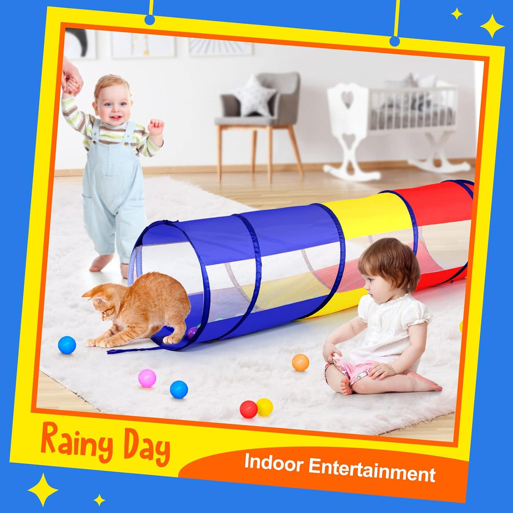 Kids Play Tunnel for Toddlers, Pop Up Crawl Through Tunnel Play Tent for Baby Infant Children or Dog with 2 Mesh