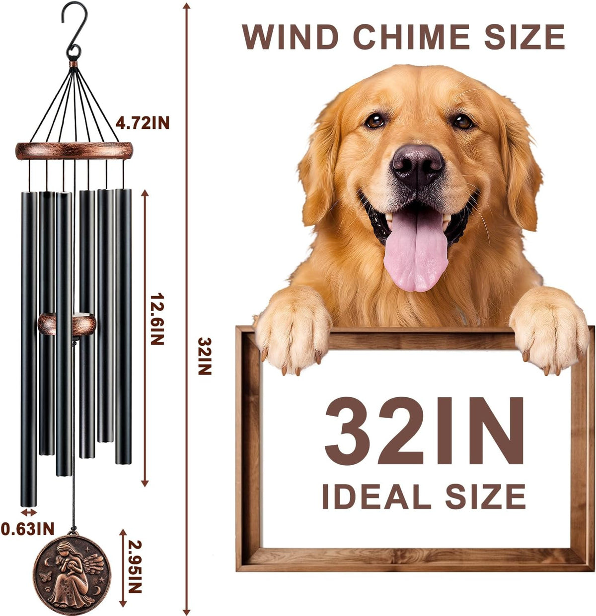32" Pet Memorial Wind Chimes, Dog Memorial Gifts for Loss of Dog