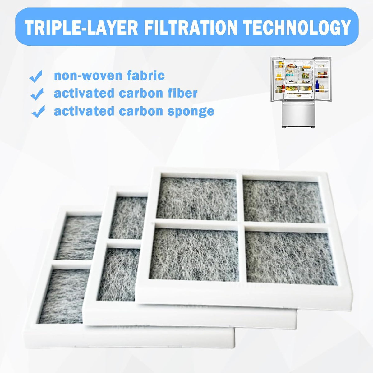 3 Pcs Refrigerator Air Filter for LG LMXS28626D, LRFDS3016S, LMXS28626S