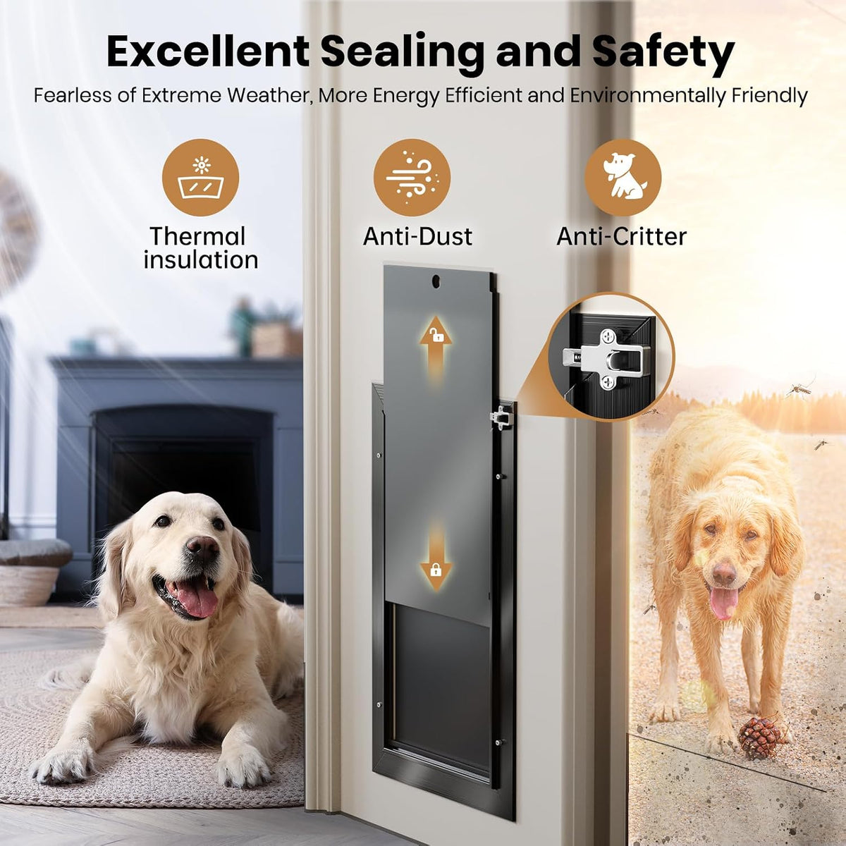Cat Door for Door, All Aluminum Frame, Small Pet Door for Interior and Exterior, Heavy Duty Doggy Door, Double