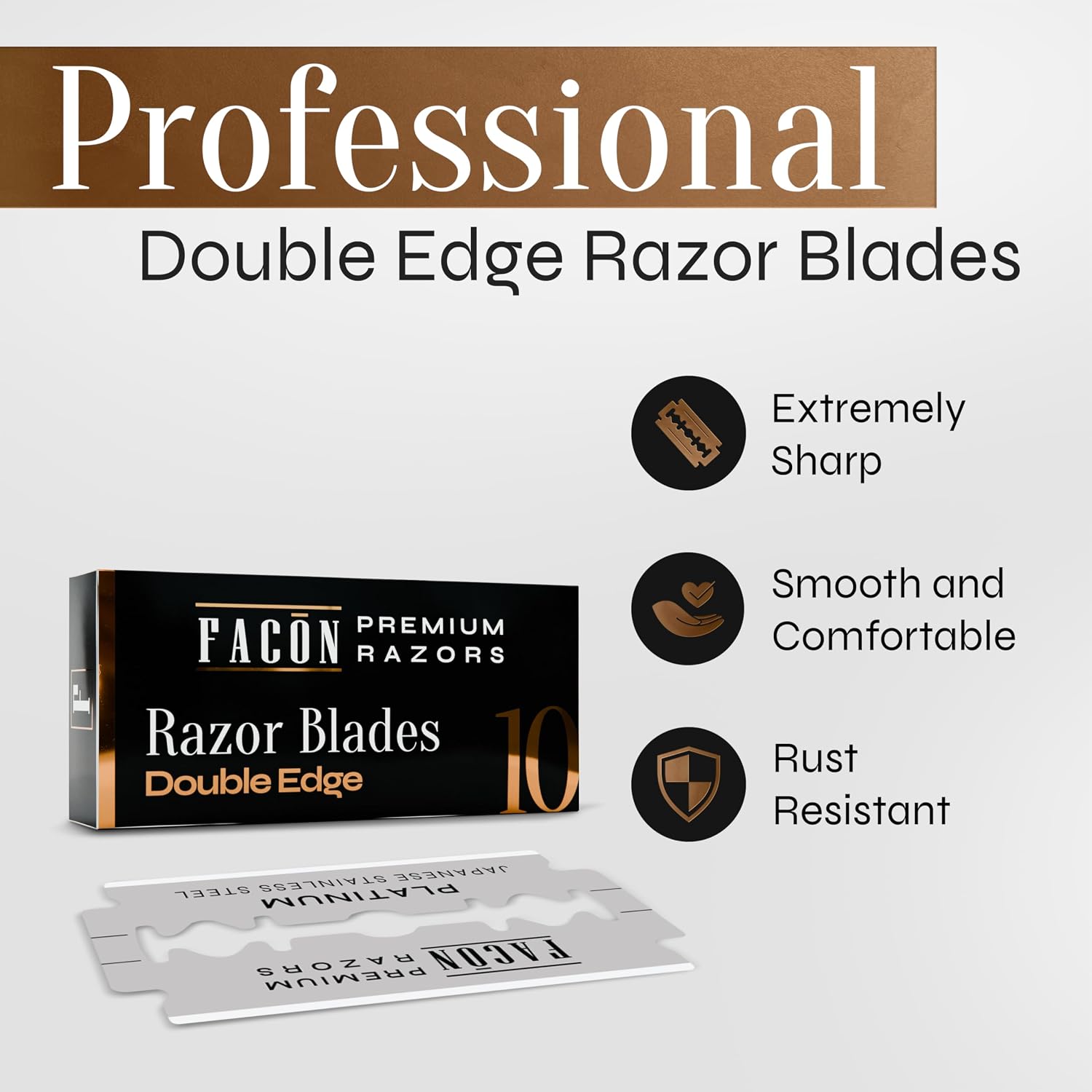 50 Facón Double Edge Razor Blades for Safety Razor, Safety Razor Blades for Shaving, Platinum Japanese Stainless