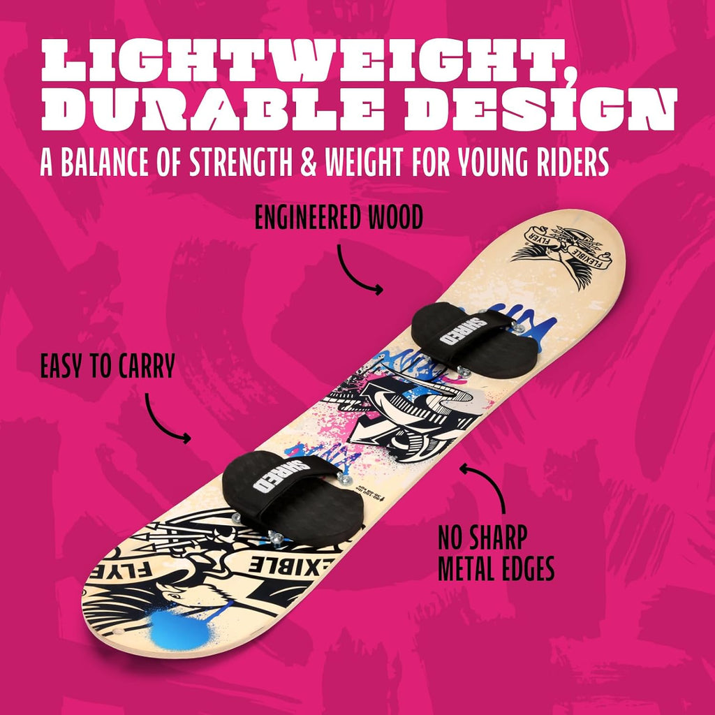 51 Inch Wood Snowboard for Kids & Beginners, Lightweight Engineered Wood Snow Board for Backyard Snowboarding