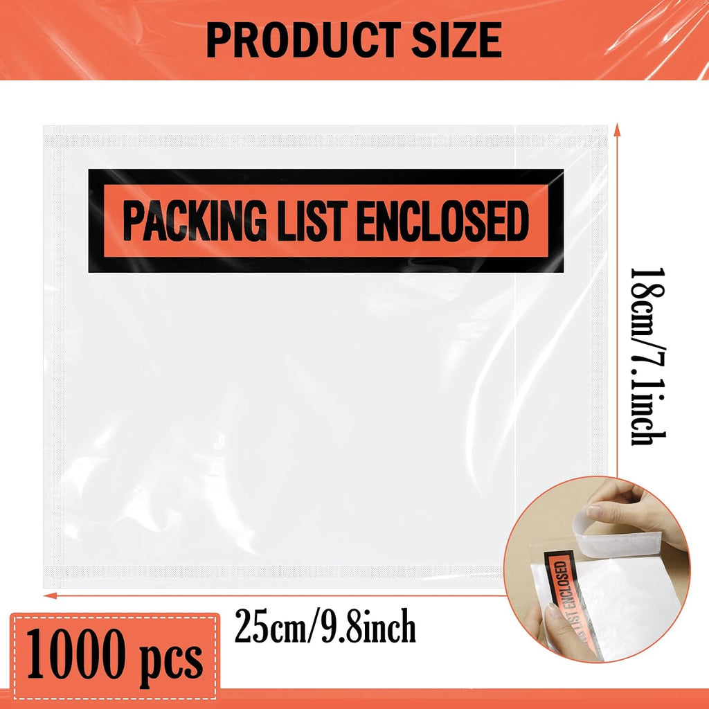 1000 Pcs Packing List Envelopes Clear Adhesive,Orange,7" X 10"