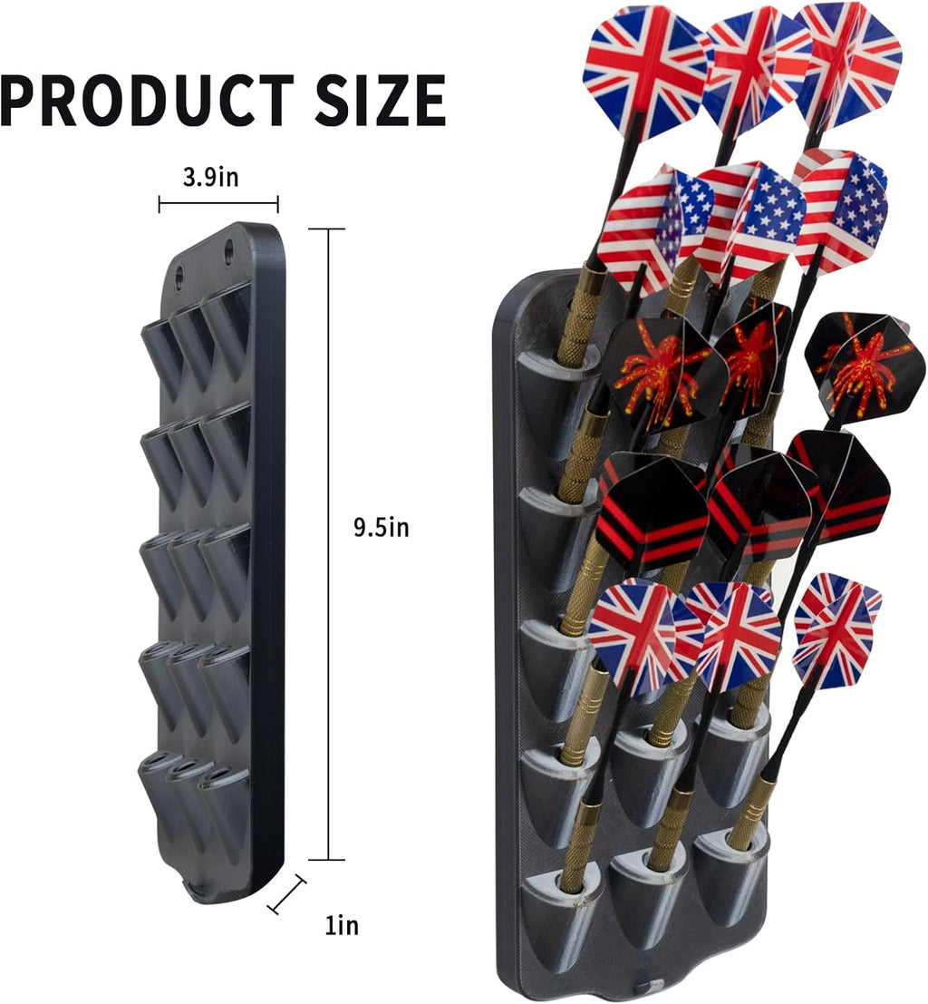 Dart Holder Wall Mount,Dart Display Rack Displays 15 Steel/Soft Tip Darts,with Storage Bag,sharpener