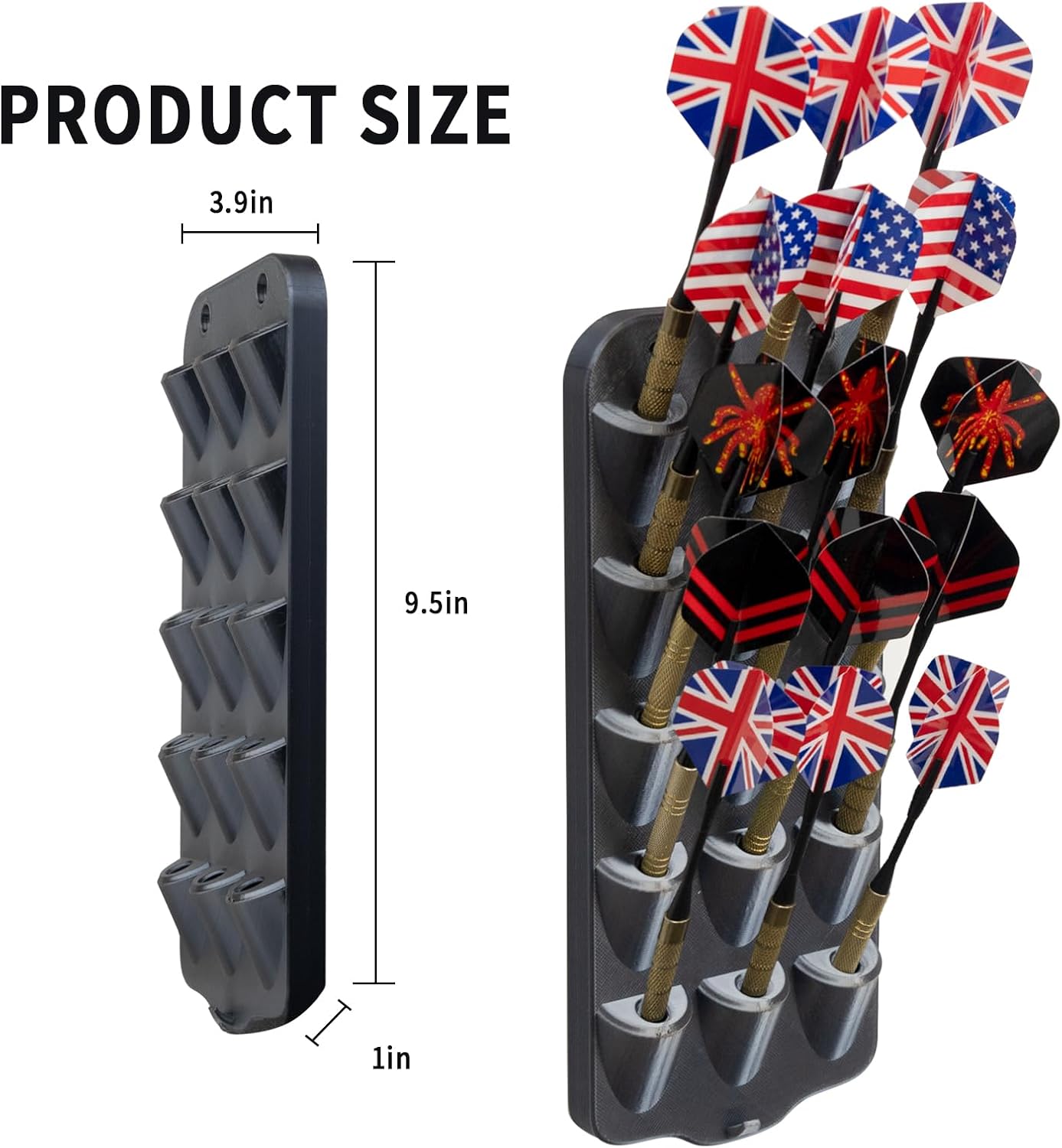 Dart Holder Wall Mount,Dart Display Rack Displays 15 Steel/Soft Tip Darts,with Storage Bag,sharpener