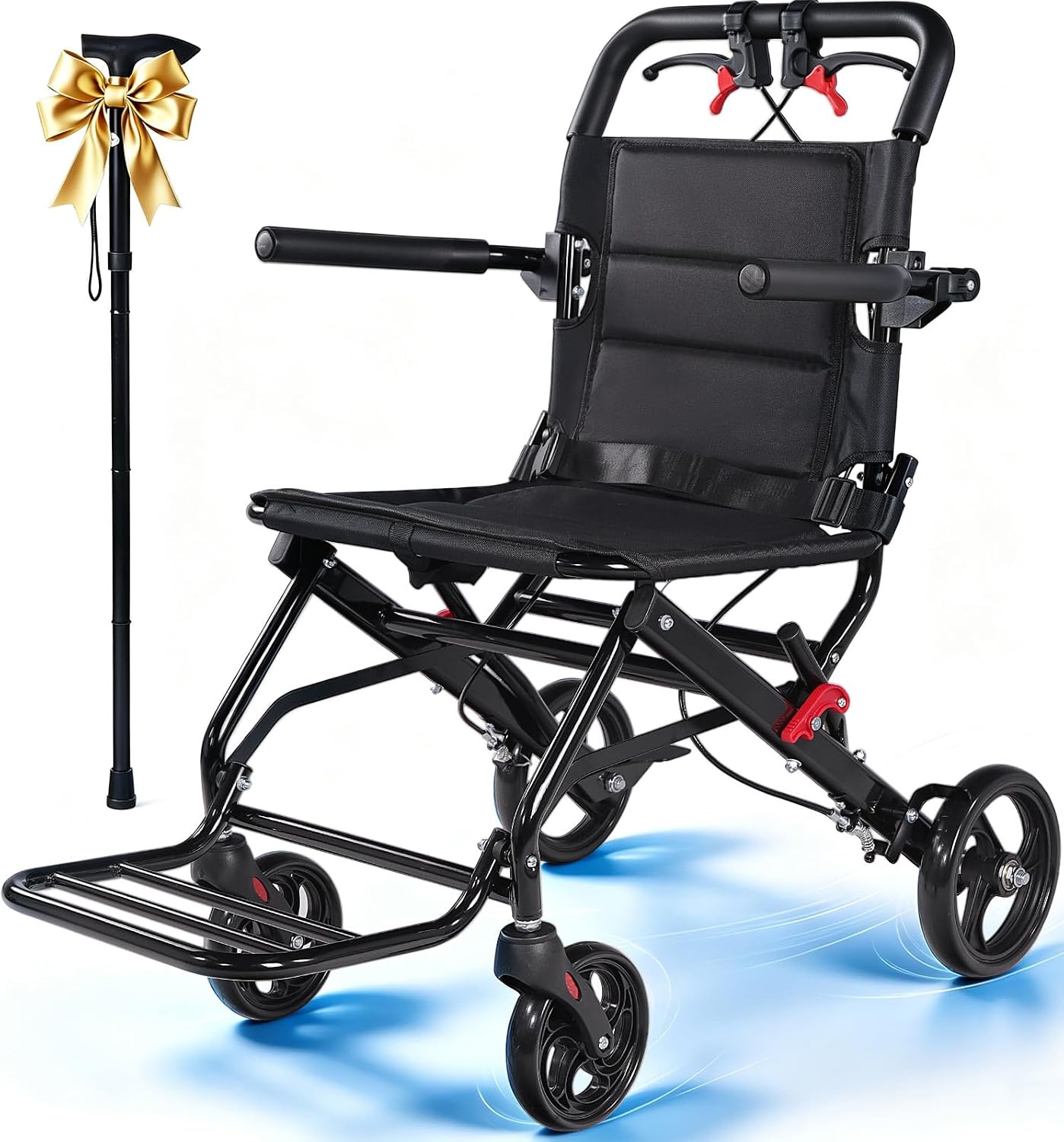 Lightweight Transport Wheelchair for Adults & Seniors, 19 lbs Folding Travel Wheelchair with 18.1" Seat, Portable