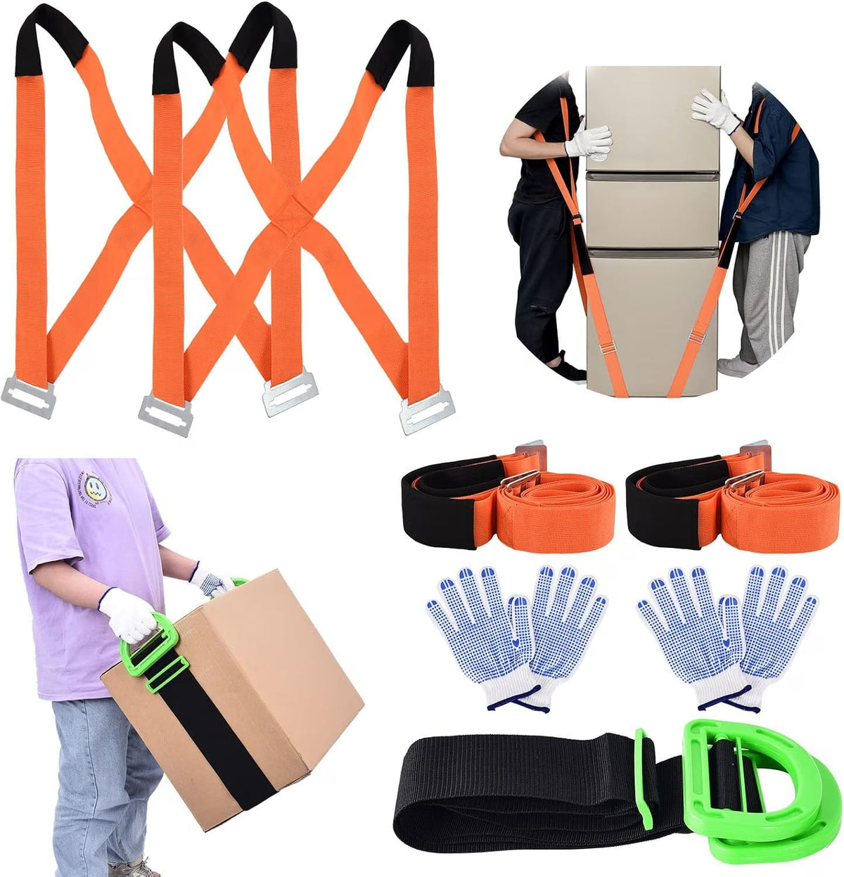 Moving Straps for Lifting, 2-Person Lifting and Moving System with Cotton Gloves and Handle Lifting Straps