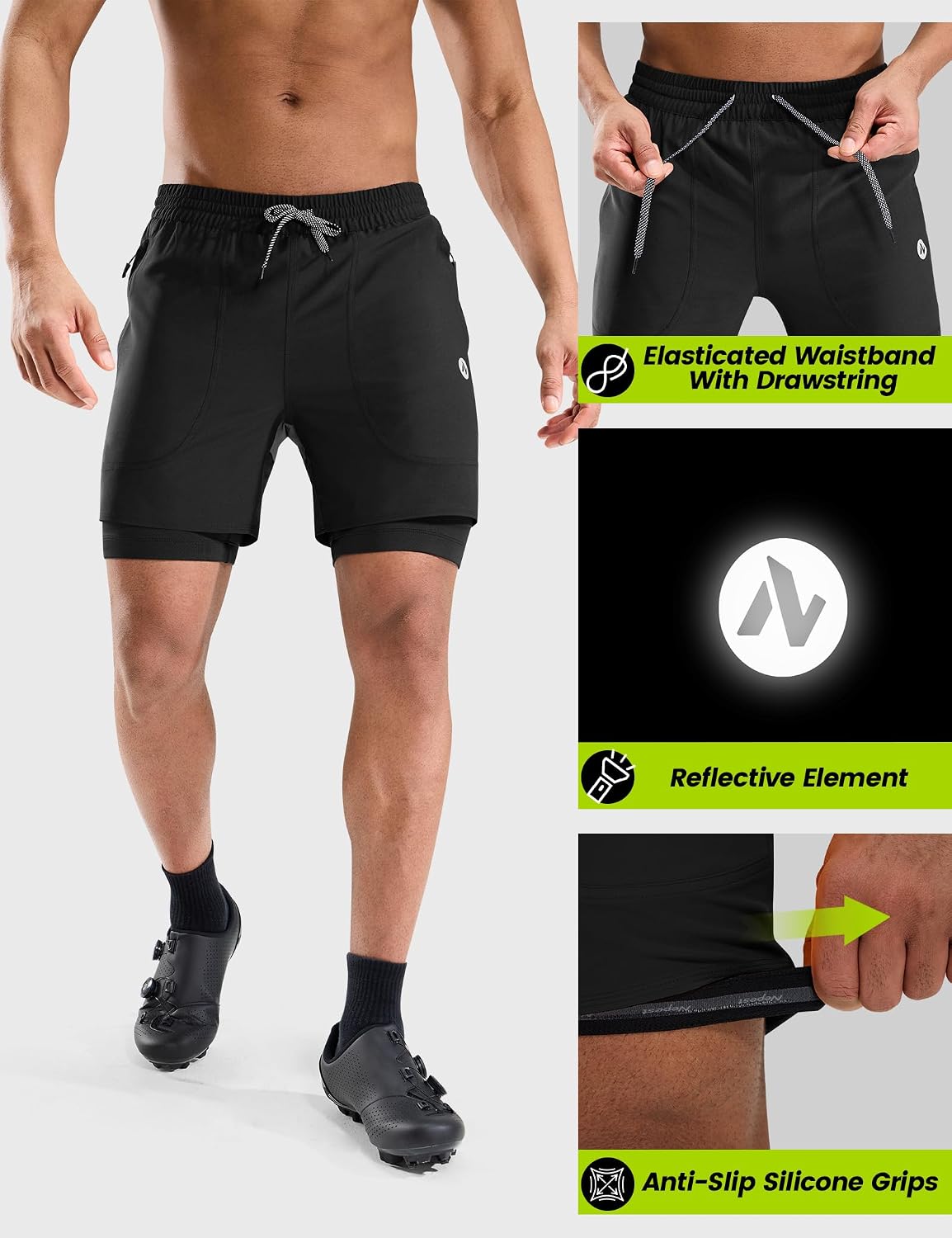 Mens Mountain Bike Shorts 3D Padded MTB Shorts Bicycle Biking Biker Baggy Cycling Shorts with Zipper Pockets