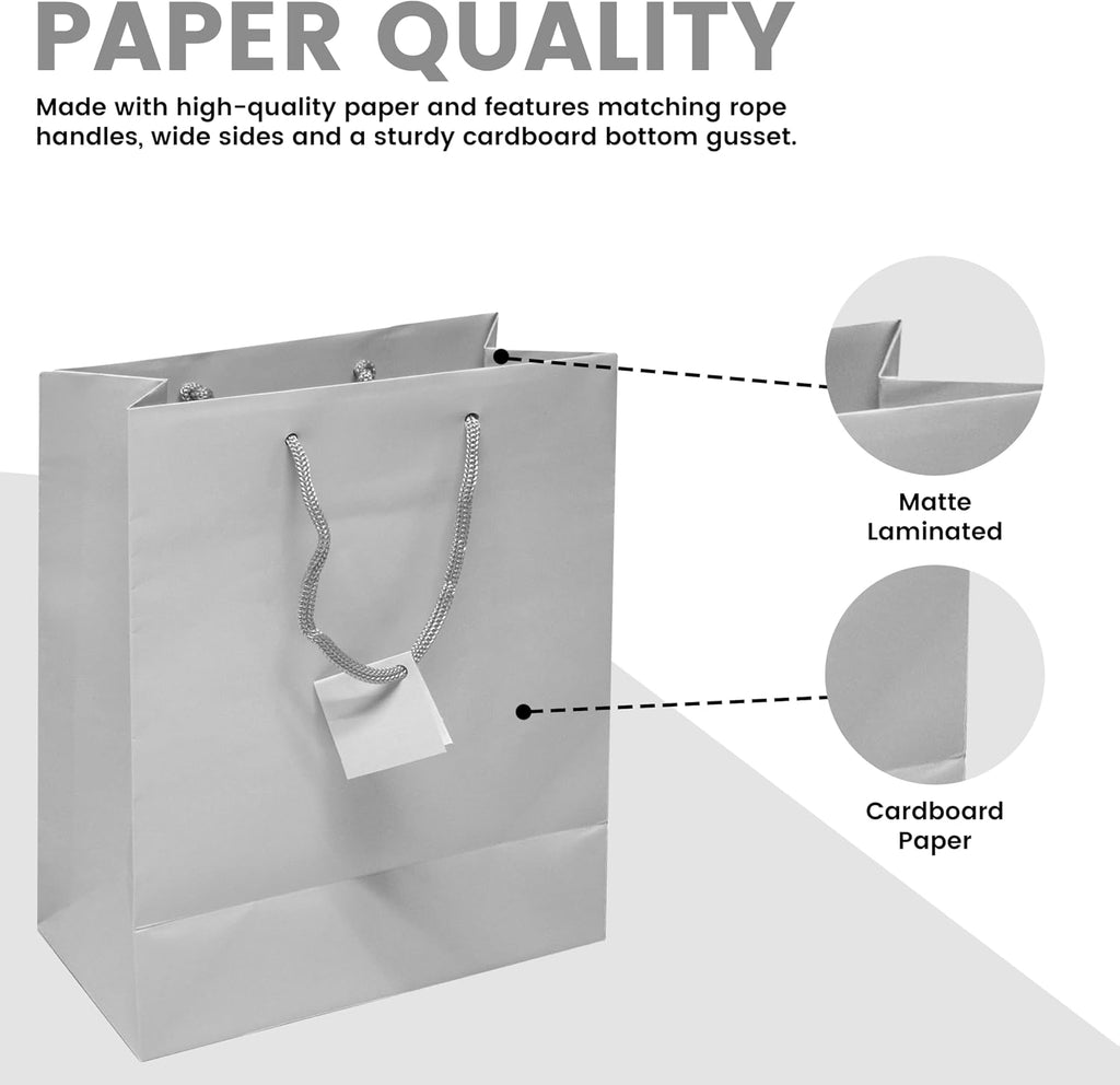 Novel Box Silver Gift Bags with Handles 10 Pack 6.5x3.5x6.5 Inches