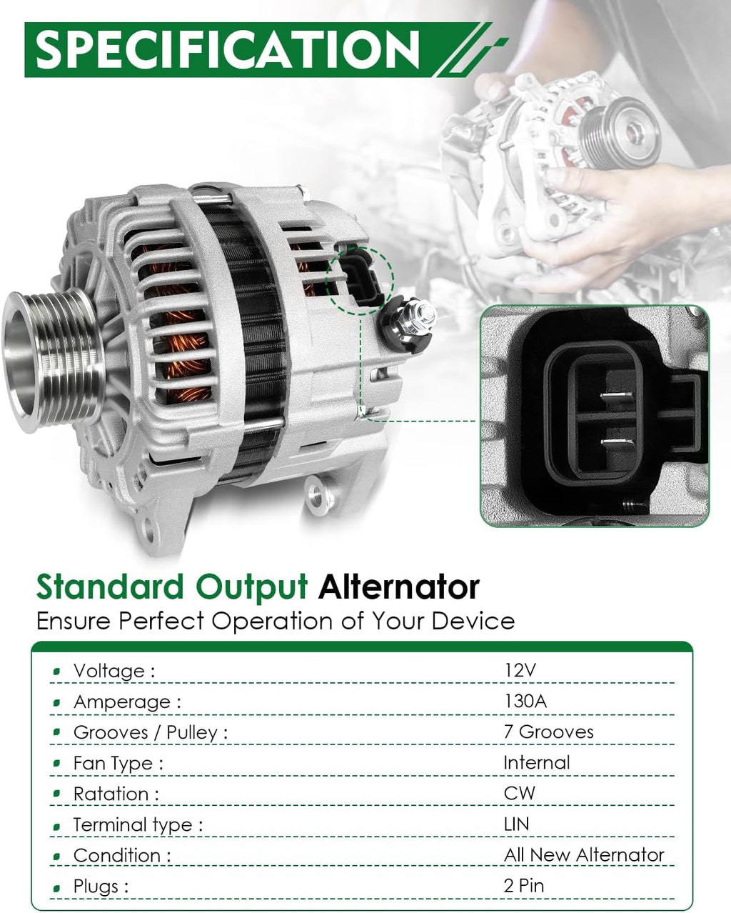 Alternator for:-Nissan Titan 2004-2006, Pathfinder Armada 2004