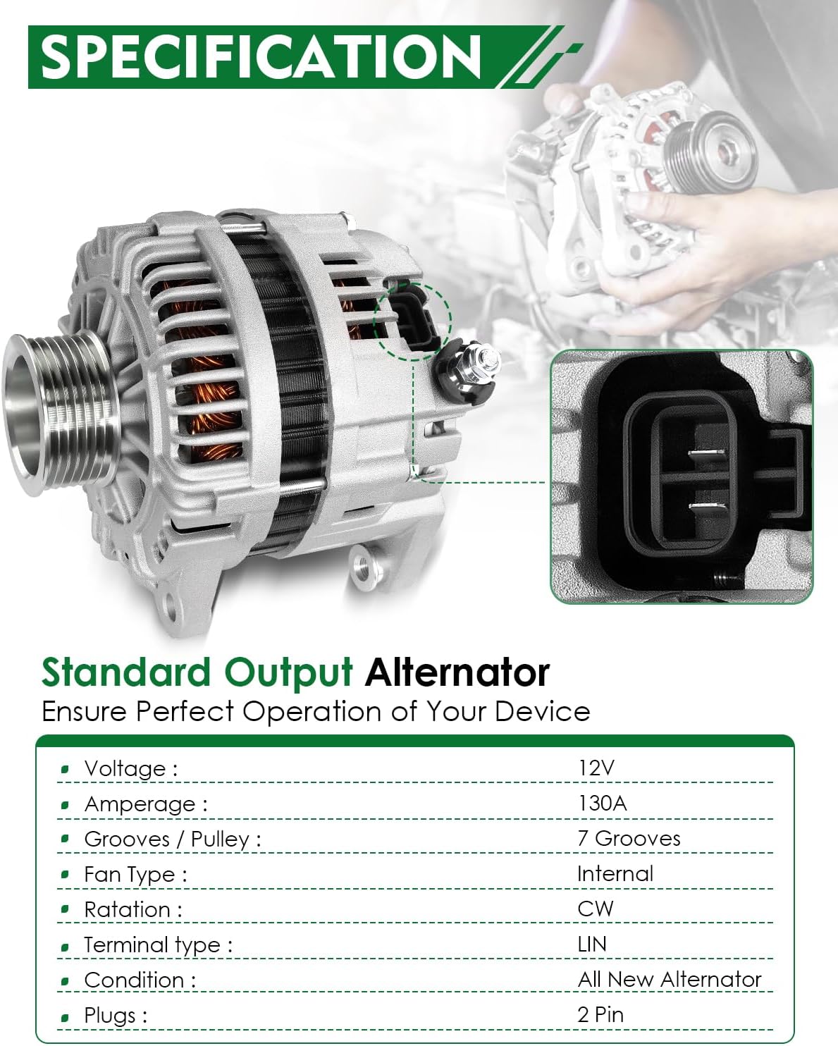 Alternator for:-Nissan Titan 2004-2006, Pathfinder Armada 2004