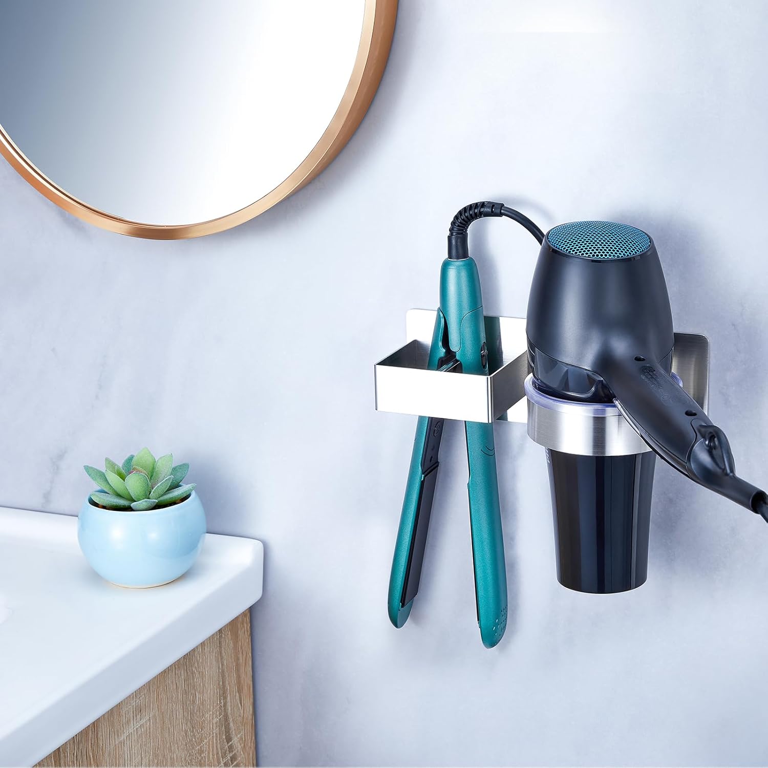 Hair Dryer Holder Wall Mounted, Hair Straightener Holder, Blow Dryer Holder Adhesive, Hair Tool Organizer for Flat