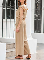 Jumpsuits for Women 2026 Summer Ruffle Sleeves Square Neck Rompers Drawstring Overalls with Pockets