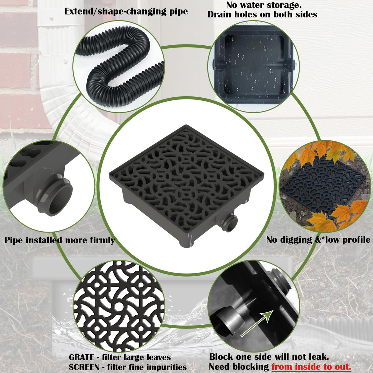 Gutter Downspout Extensions, 12 x 12in Catch Basin