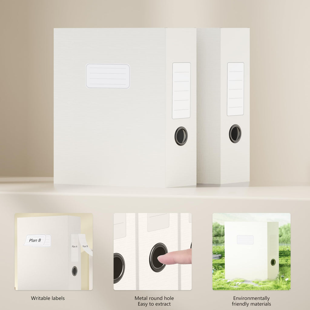White Storage File Boxes,A4 Document File Folder with Lid （3 Pack）