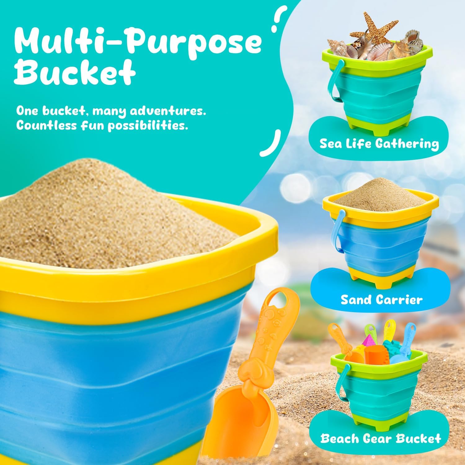 Collapsible Beach Toys for Kids Ages 4-8, Sand Toys for Toddlers Ages 3-4-8, Beach Toy Set with Collapsible Beach
