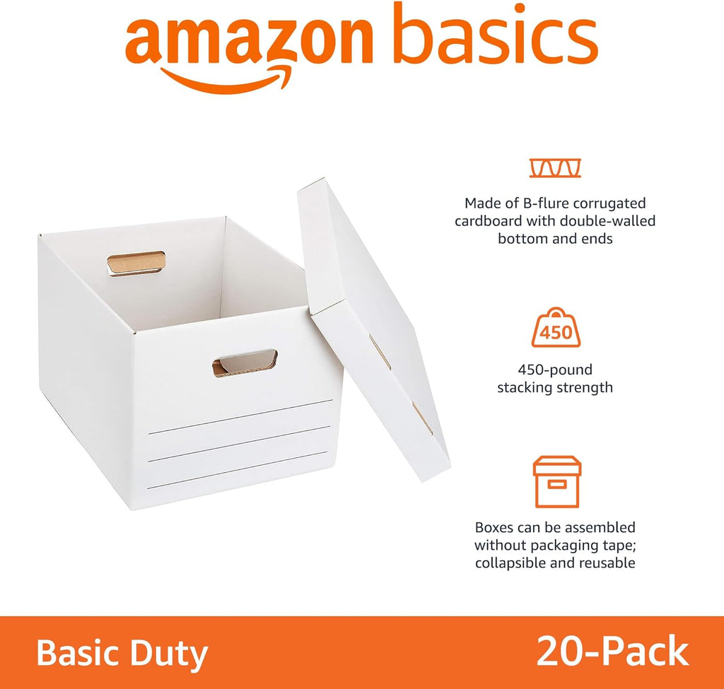 Storage/Filing Boxes with Lift-Off Lid, Letter/Legal Size, Collapsible, Tape-Free Assembly, White, 16.2" L x 12.5" W