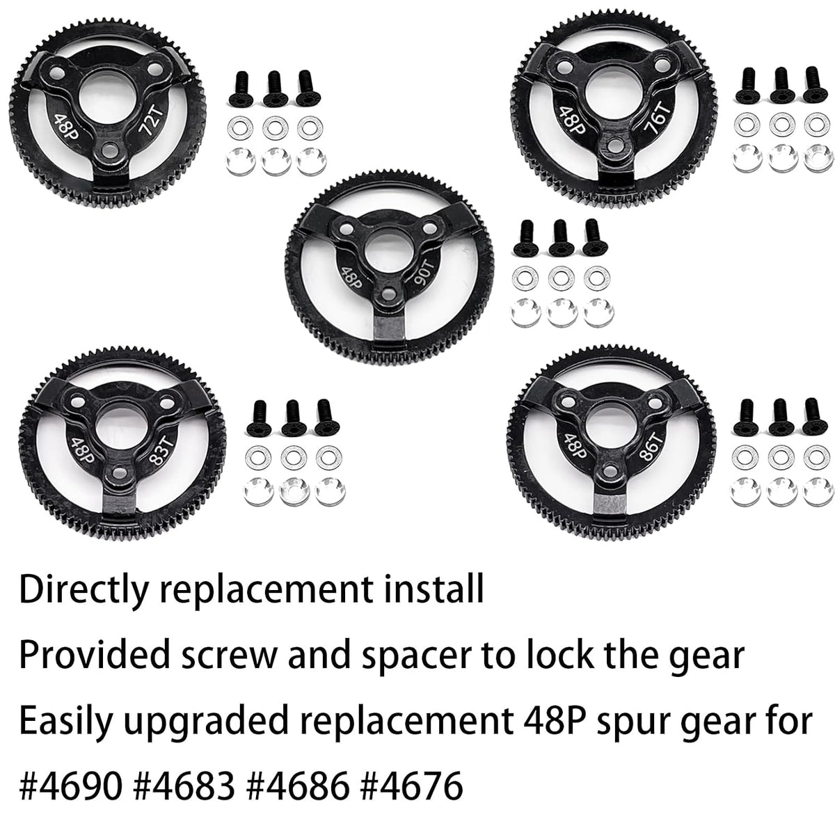 76T 48P Hardened Steel Spur Gear for Traxxas Slash Stampede Rustler 2WD