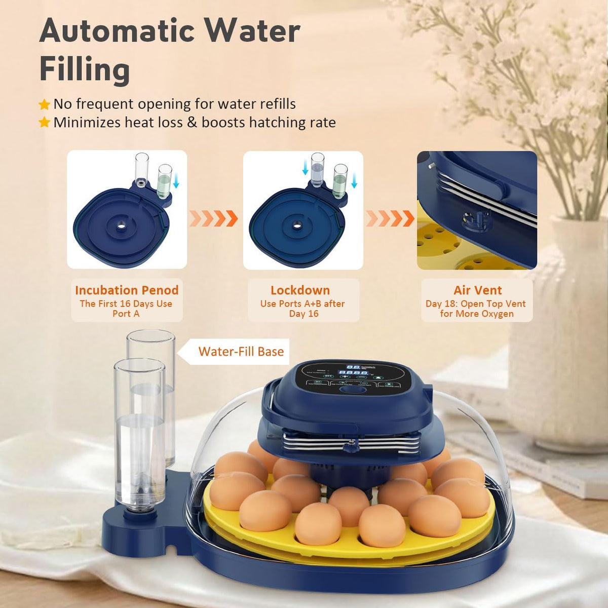 18-33 Egg Incubator for Hatching Eggs, Automatic Egg Turning, Egg Candler, Temperature/Humidity Control, Incubator
