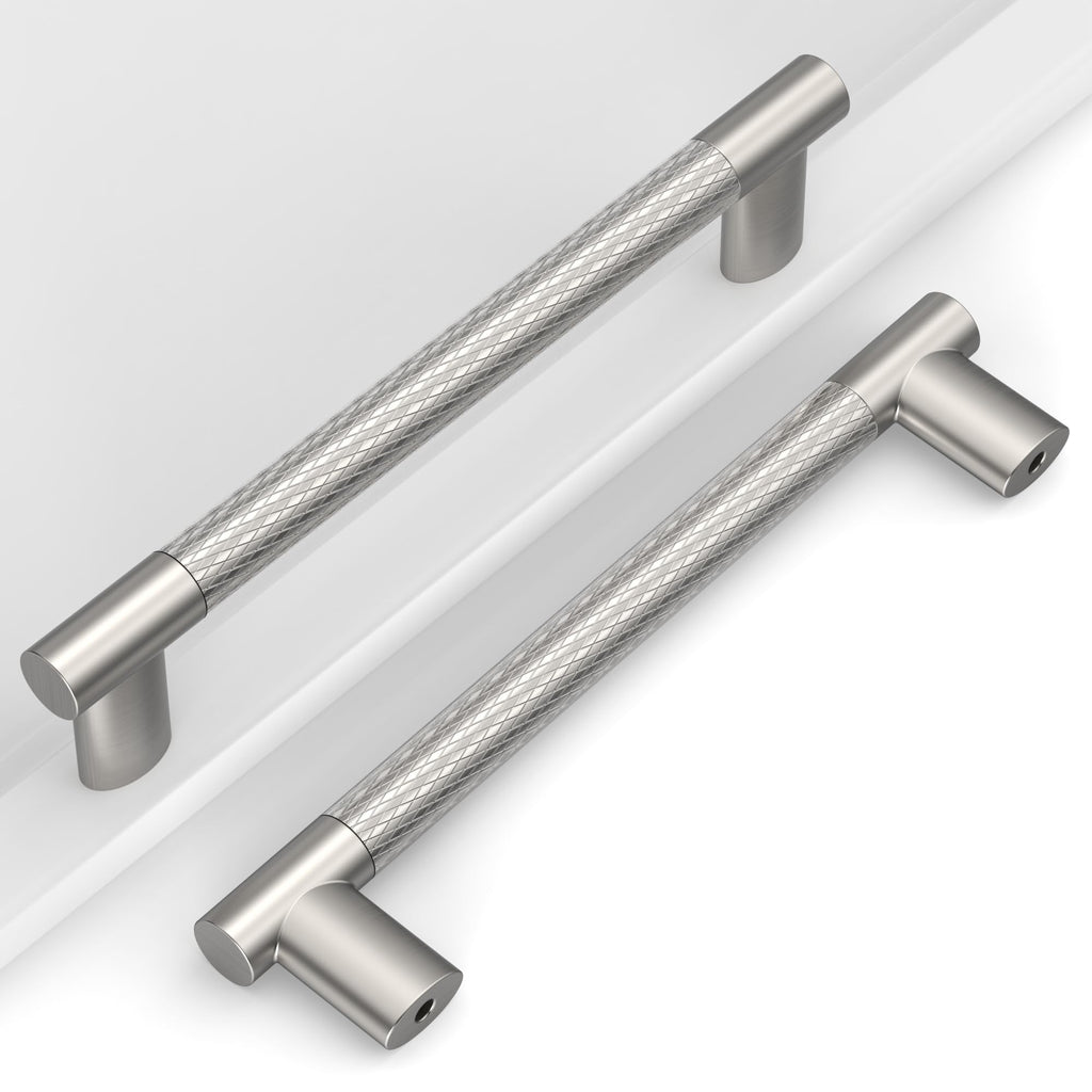 Brushed Nickel Knurled Cabinet Handles Kitchen Pulls 5 Inch 10 Pack
