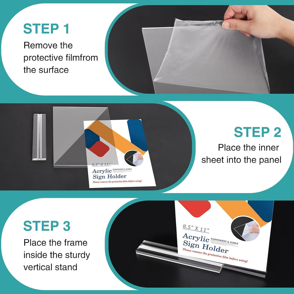 6 Pack Acrylic Sign Holder 8.5 x 11, Vertical T Shape Plastic Sign Holder with Base, Double-Sided Clear Tabletop