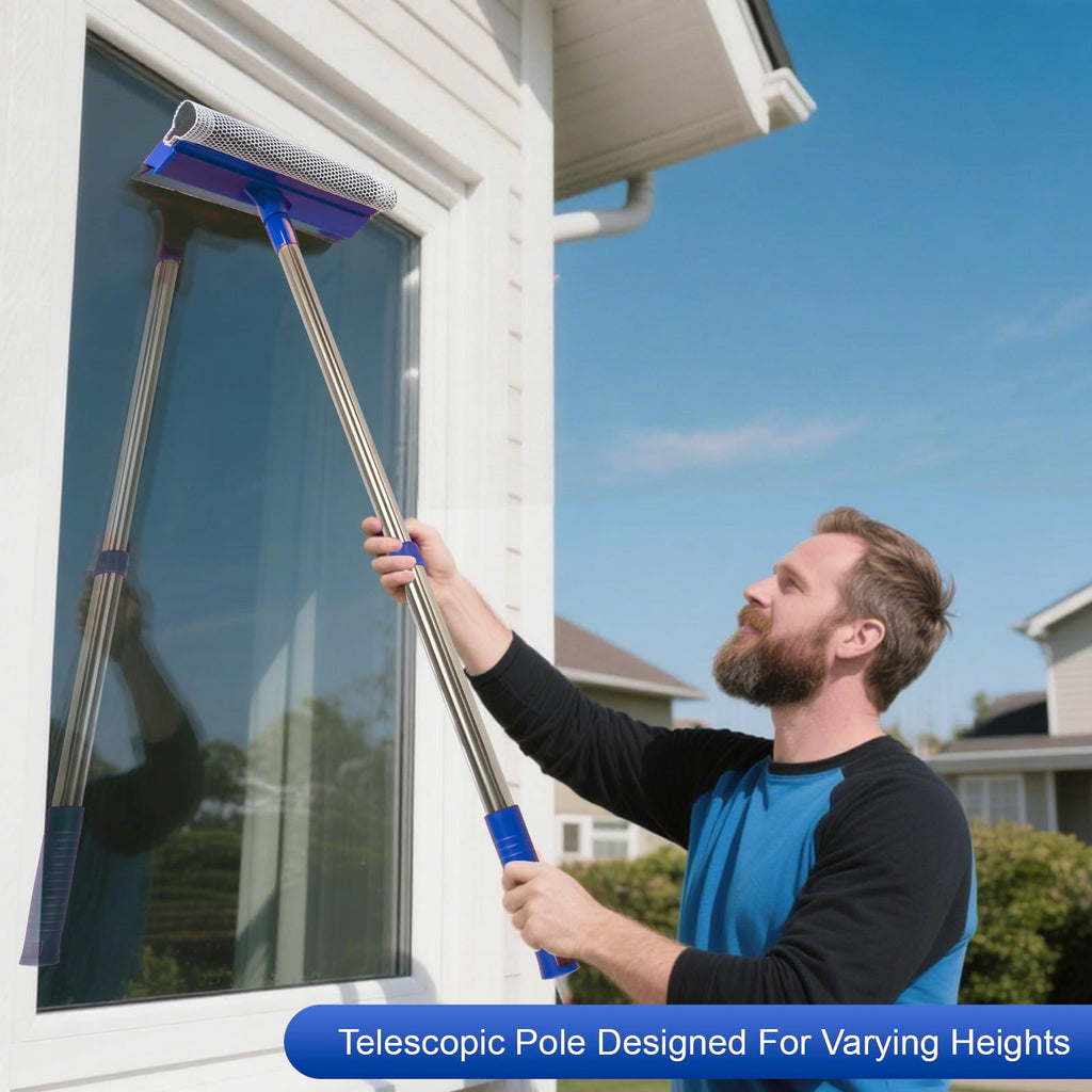 2-in-1 Window Squeegee&Car Squeegee with 15.7"-27.5" Retractable Stainless Steel Handle, Windshield Cleaner Tool for