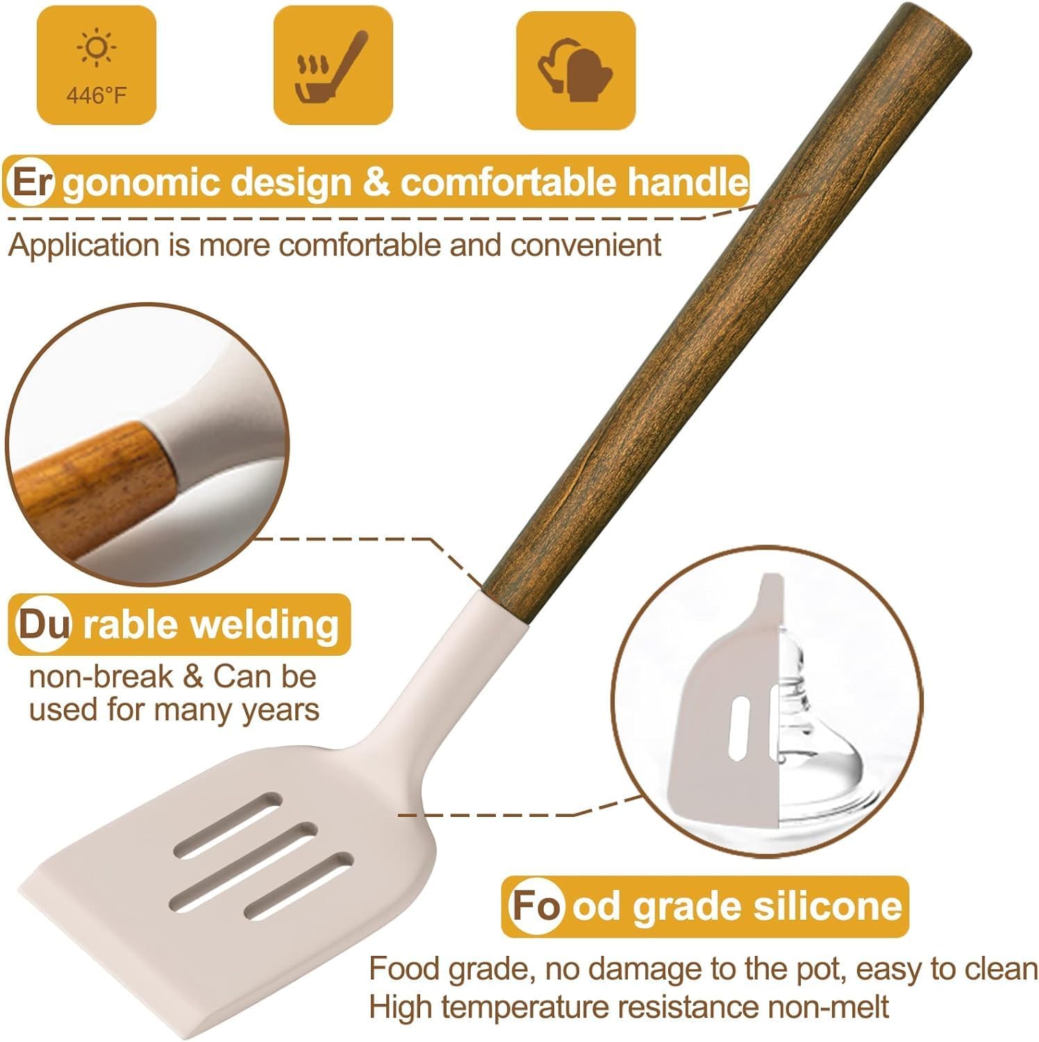 Silicone Cooking Utensil Set,Umite Chef 8-Piece Kitchen Utensils Set with Natural Acacia Wooden Handles, Silicone