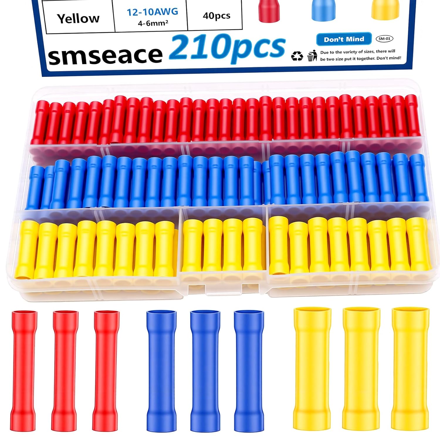 210 Pcs Butt Splice Connectors Kit 22-10AWG Butt Wire Connectors Assorted Butt Splice Crimp Connectors Wiring