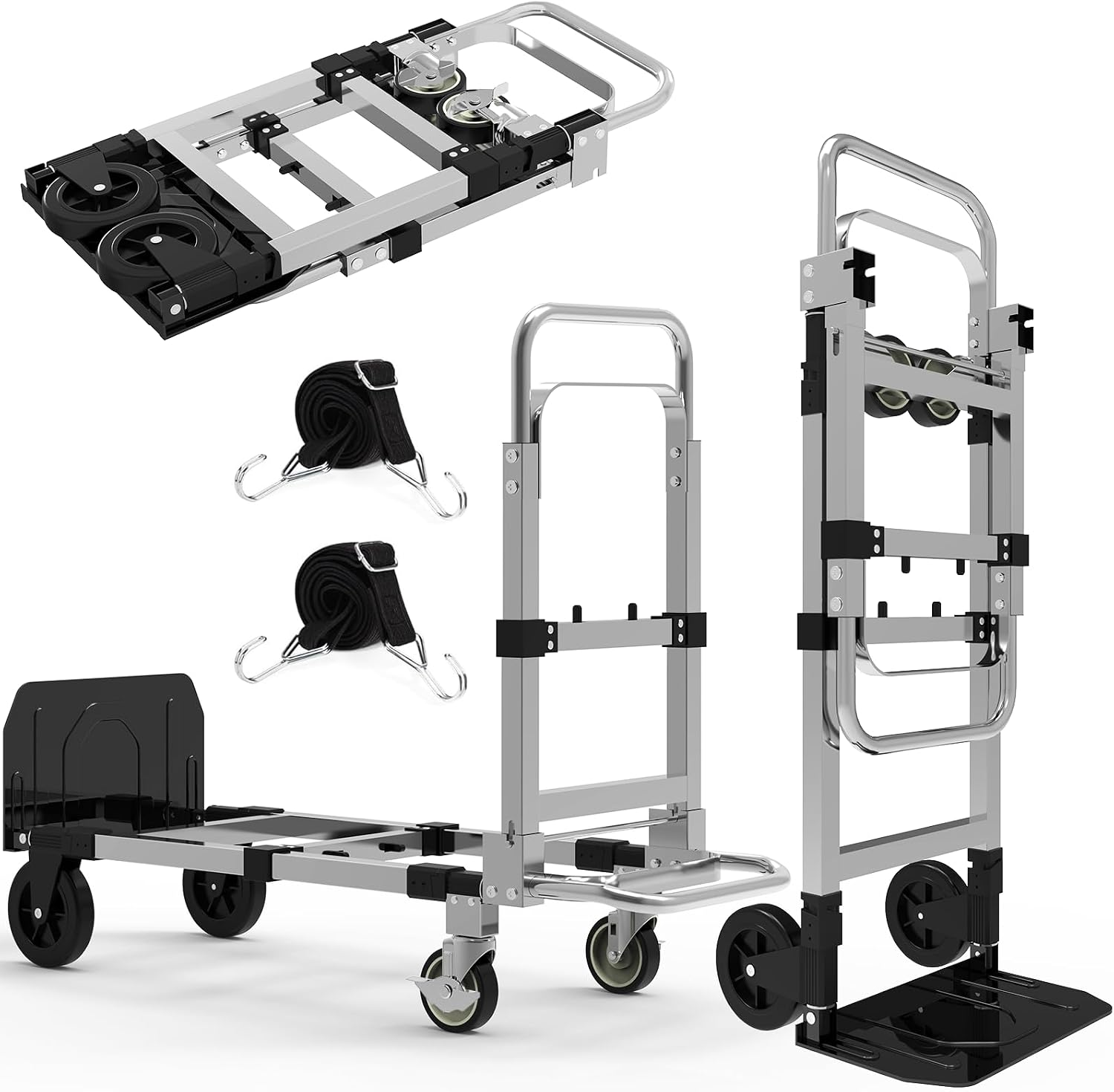 3-in-1 Folding Hand Truck, 500 lb Heavy Duty Steel Dolly | Convertible Hand Truck Dolly with Telescoping Handle