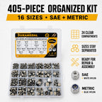 SAE & Metric Nylon Insert Lock Nut Assortment 405 Pcs, 304 SS