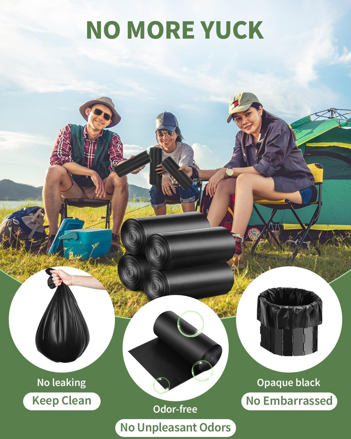 100 Portable Toilet Bags Thick Biodegradable Camping Toilet Bags for Portable Potty, 8 Gal Compost Toilet Waste Bag