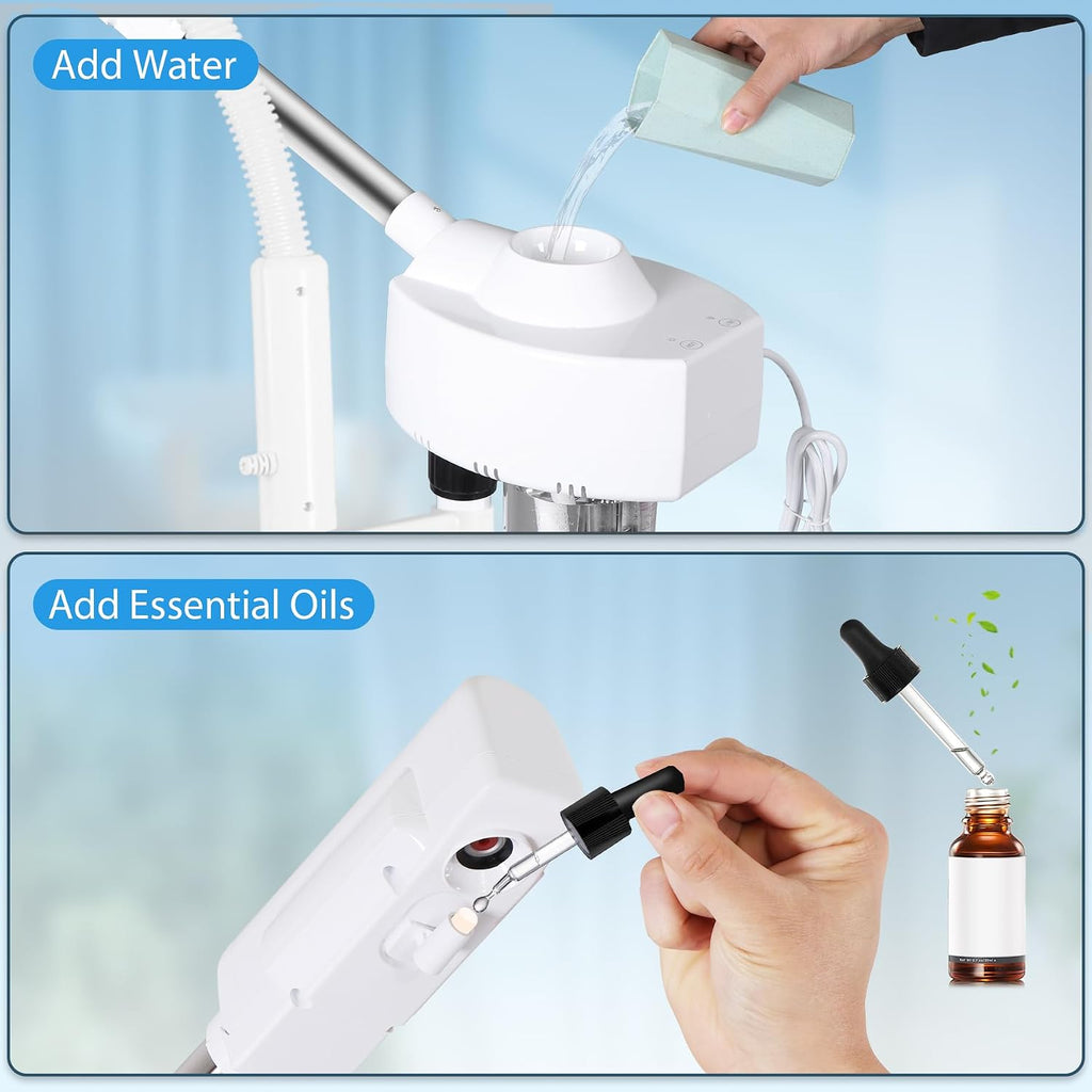 2 in 1 Facial Steamer 5X Magnifying Lamp - Hot Ozone Spa Machine, Mist Face Salon Beauty Skin Care Equipment