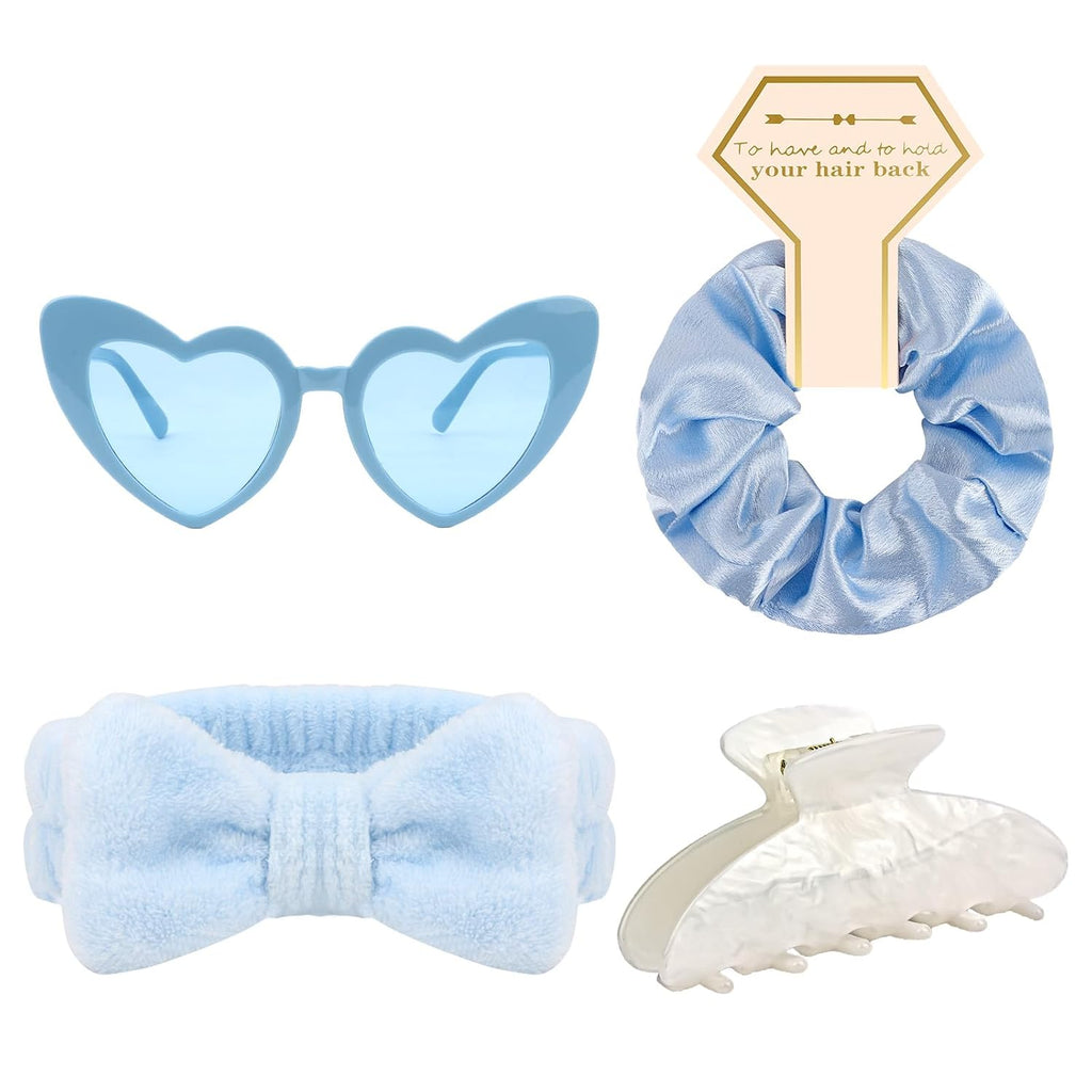 4PCS Bridesmaid Proposal GiftsSatin Hair Scrunchies Heart Sunglasses Spa Headband Acrylic Claw Clips Bachelorette