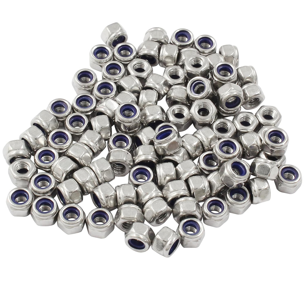 Hordion 100Pcs M3-0.5mm Nylon Lock Nut Stainless Steel Nylon Insert Locknut